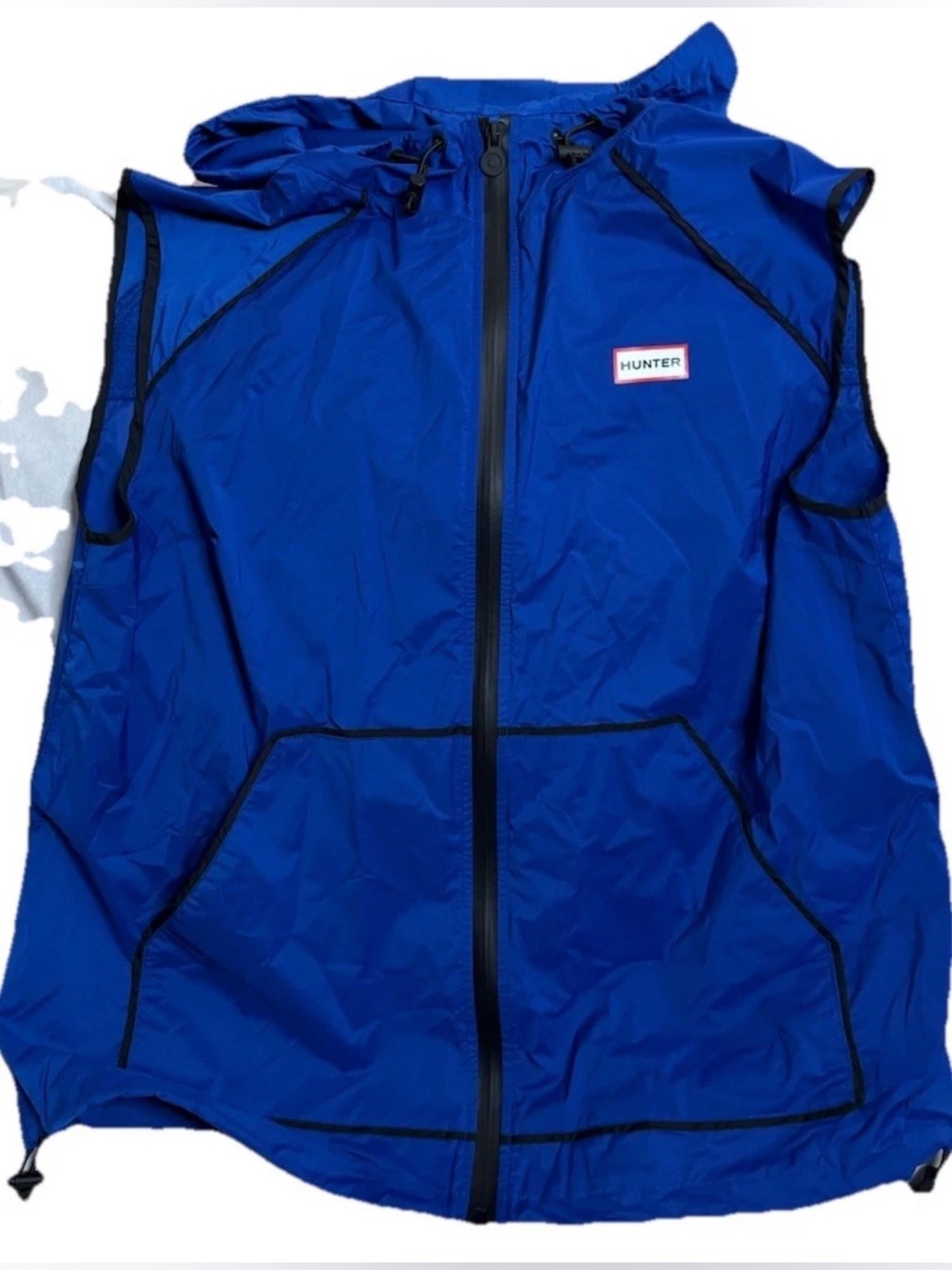 Hunter Windbreaker Vest Hooded Blue Full Zip Utility Gorpcore Rain Jacket Large